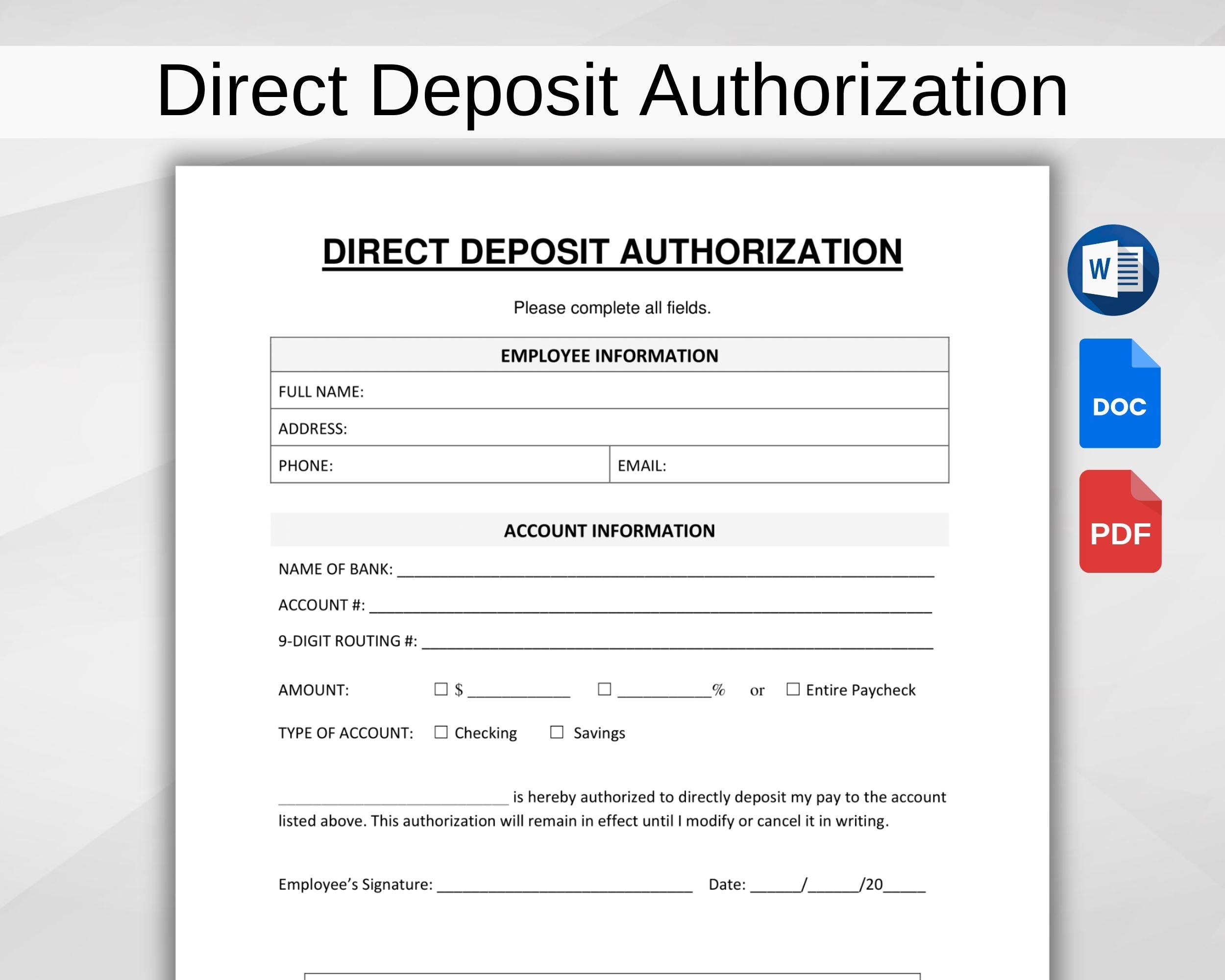 Printable Direct Deposit Forms