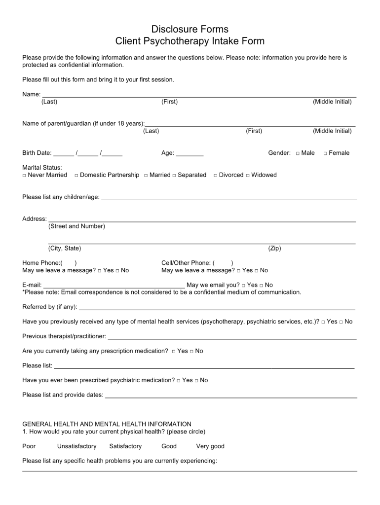 Free Printable Counseling Intake Forms