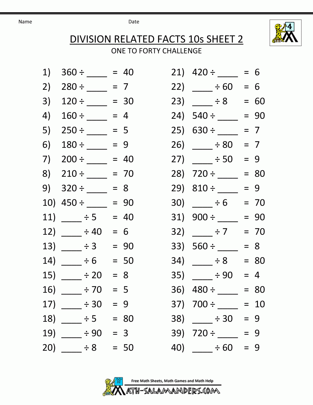 Free Printable 10 Years Old Maths Worksheet