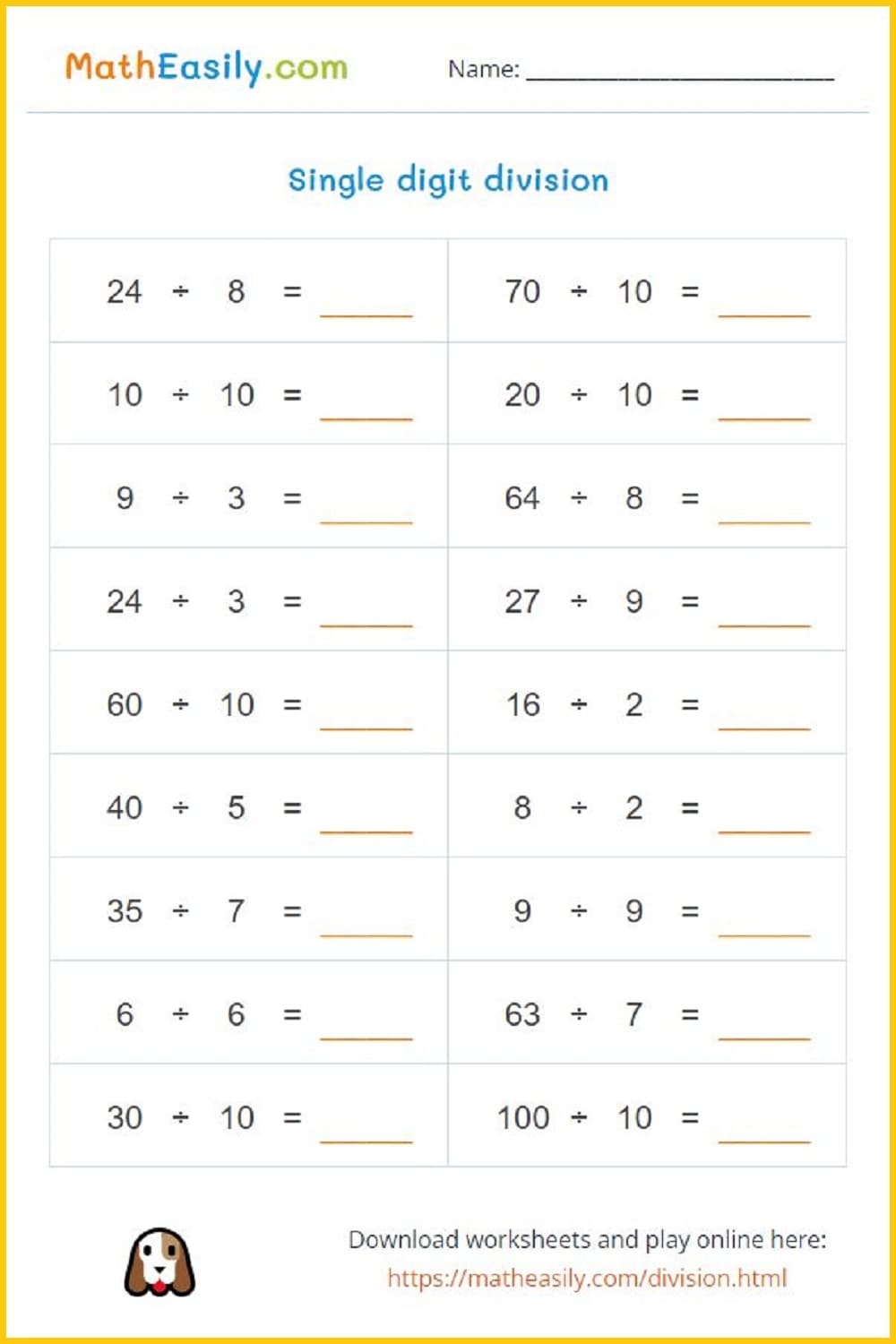 Free Printable Math Worksheets Division