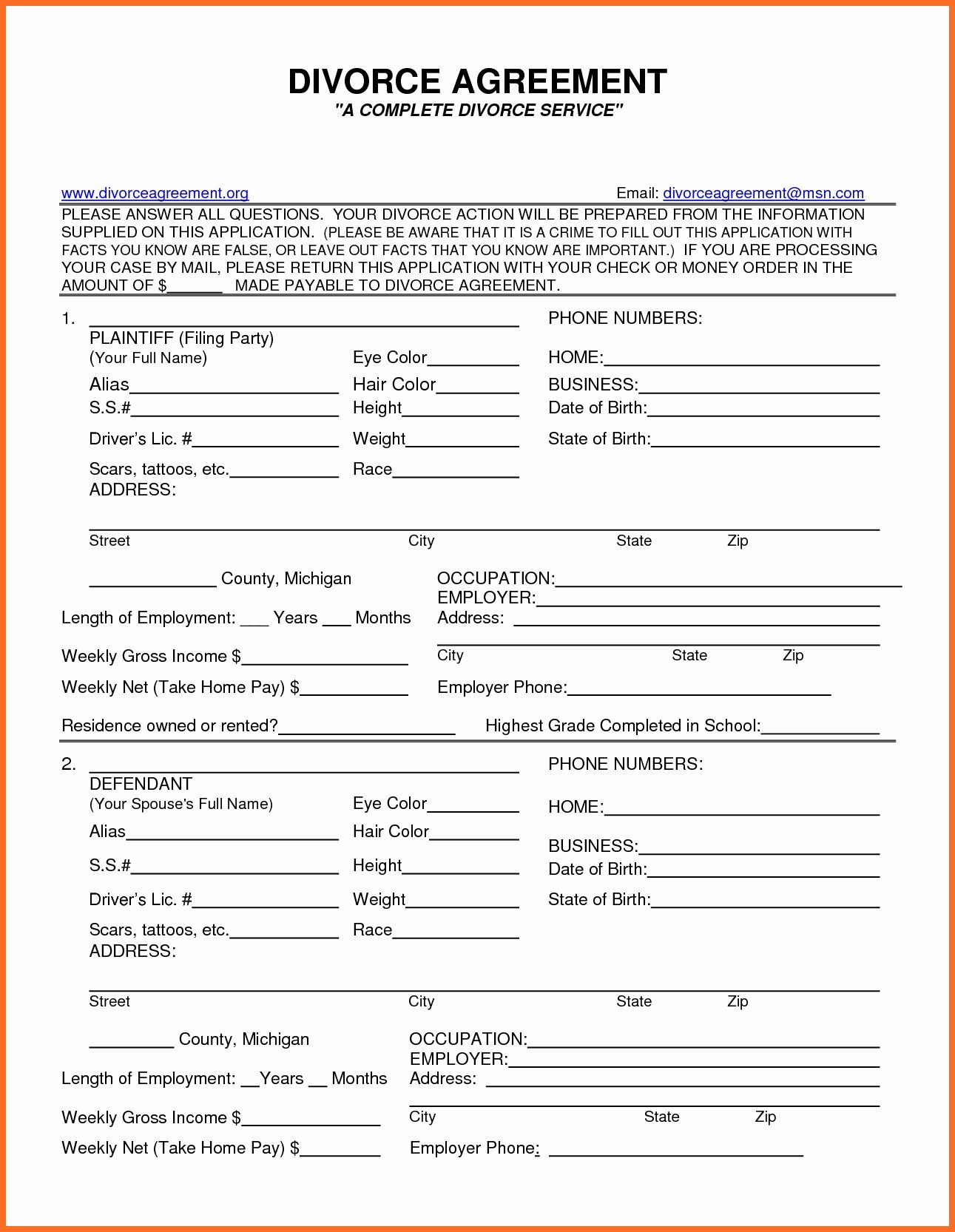 Divorce Papers Printable