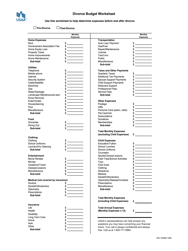 Printable Divorce Asset Worksheet