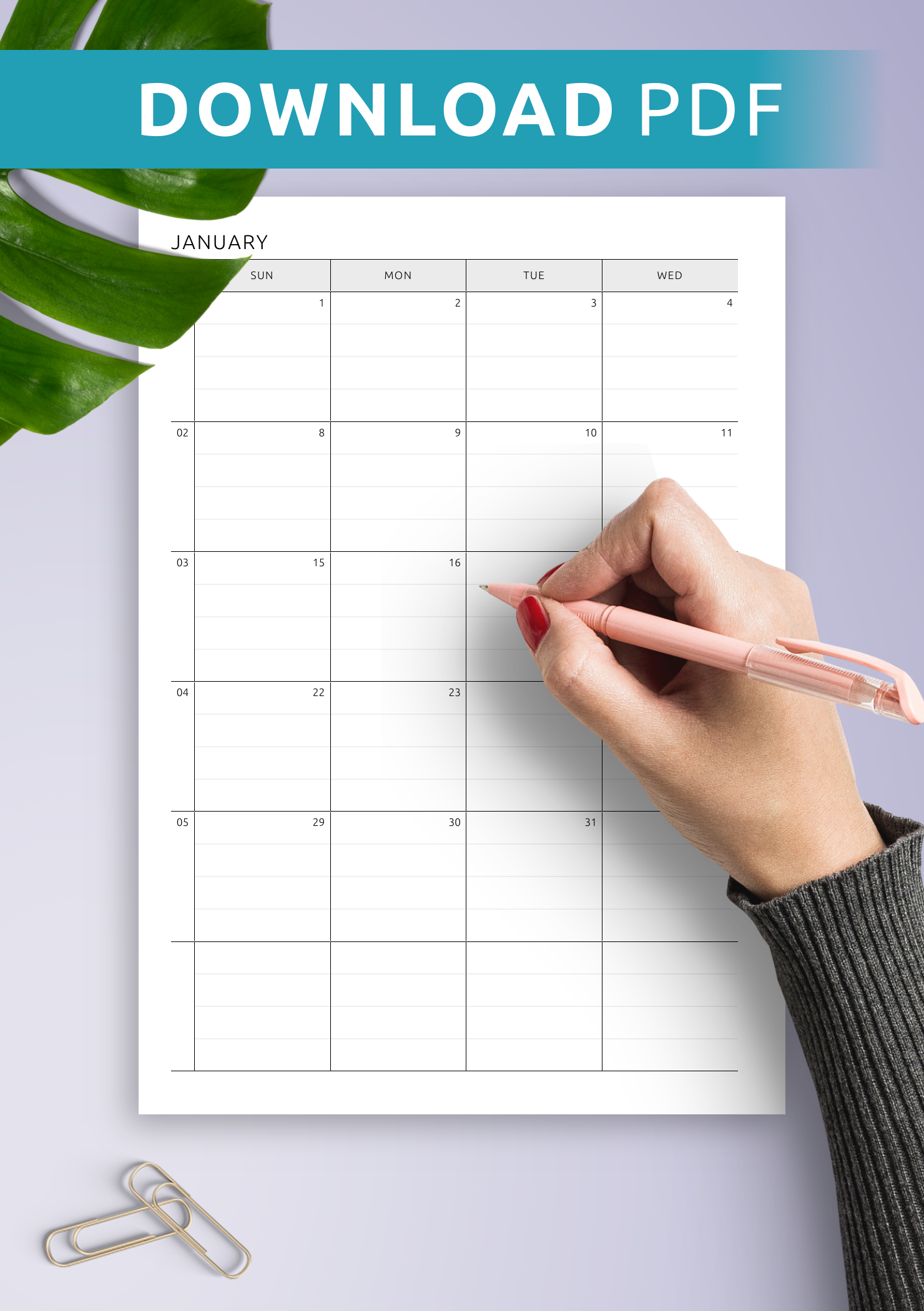 Lined Printable Calendar