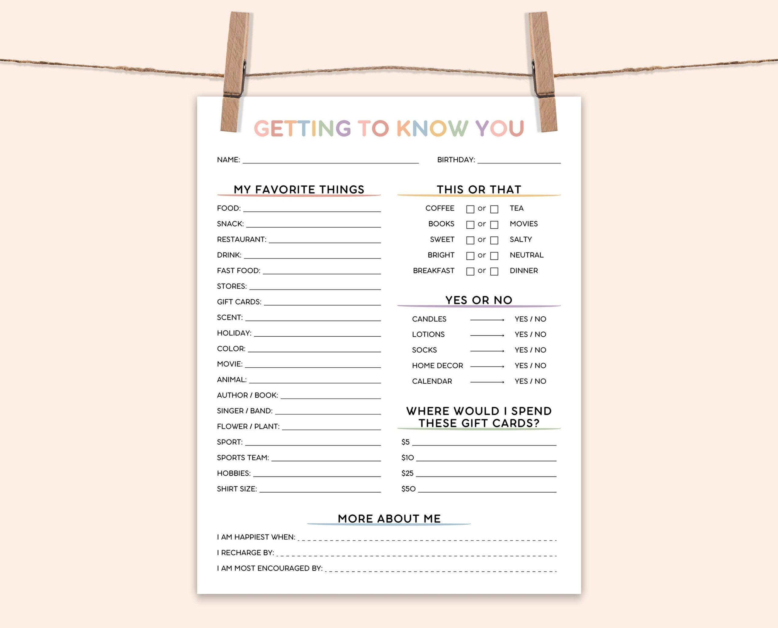 Editable Get To Know You Printable Get To Know My Team Getting To Know You Employee Favorite Things Survey Coworker Questions Etsy