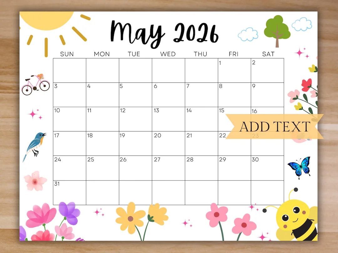EDITABLE May 2026 Calendar Printable Wall Calendar 2026 Cute Calendar For May Monthly Classroom Calendar Cute Family Calendar Fillable Etsy