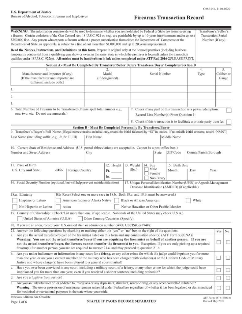 Electronic Form 4473 Form