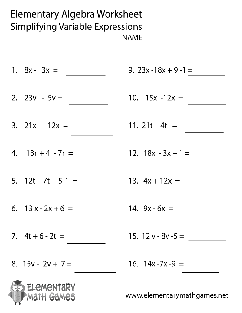 Printable Algebra Worksheets