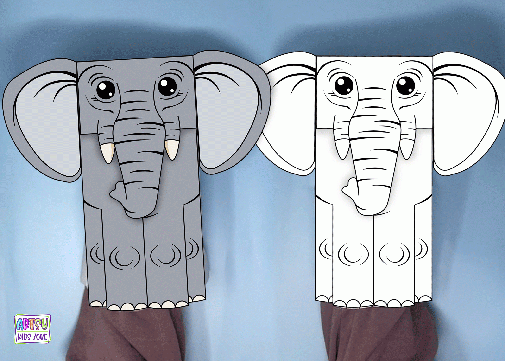 Elephant Paper Bag Puppet Template