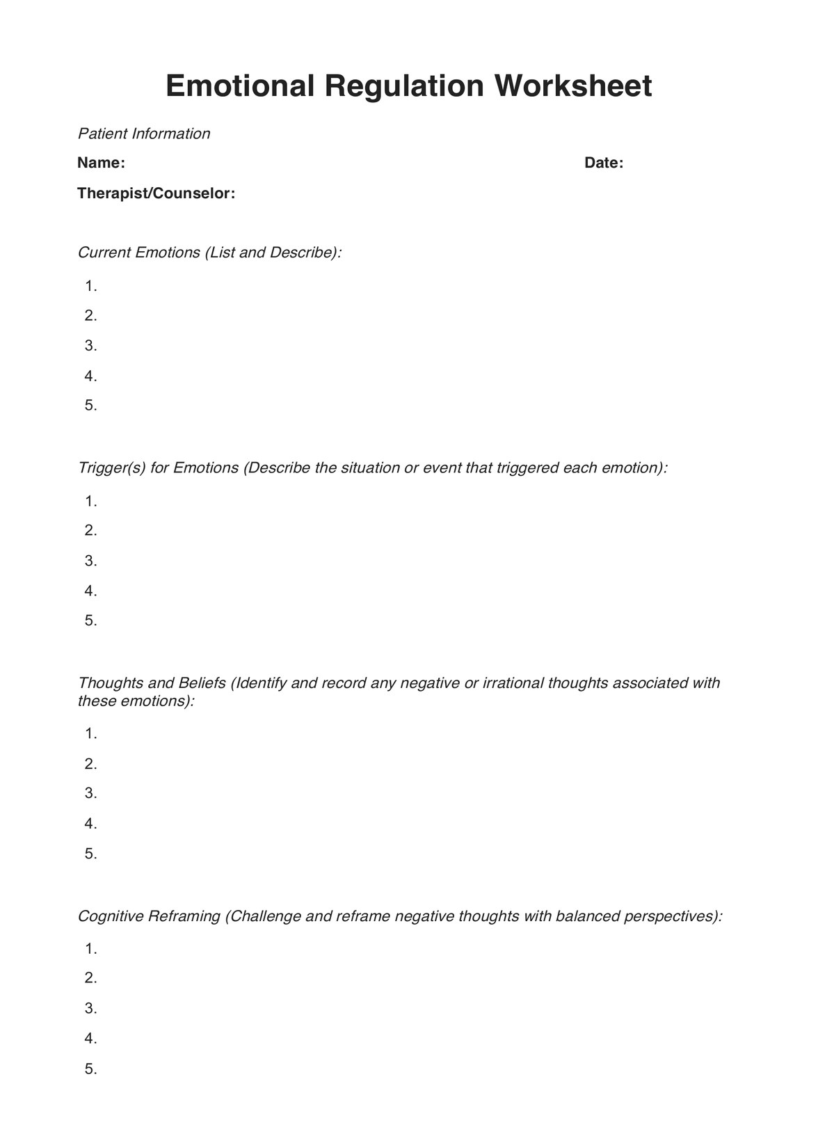 Emotional Regulation Worksheets Example Free PDF Download
