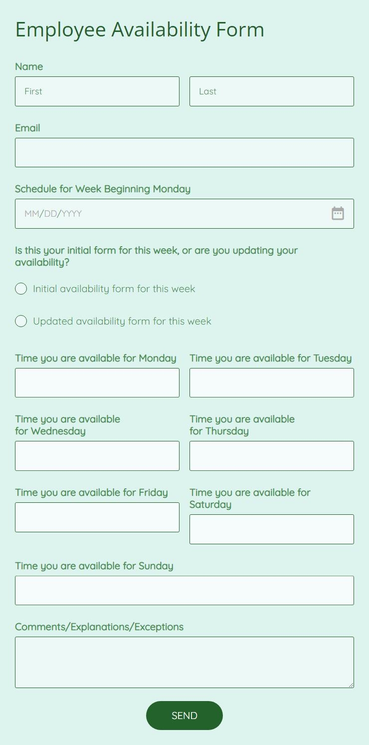 Employee Availability Form Template 123FormBuilder
