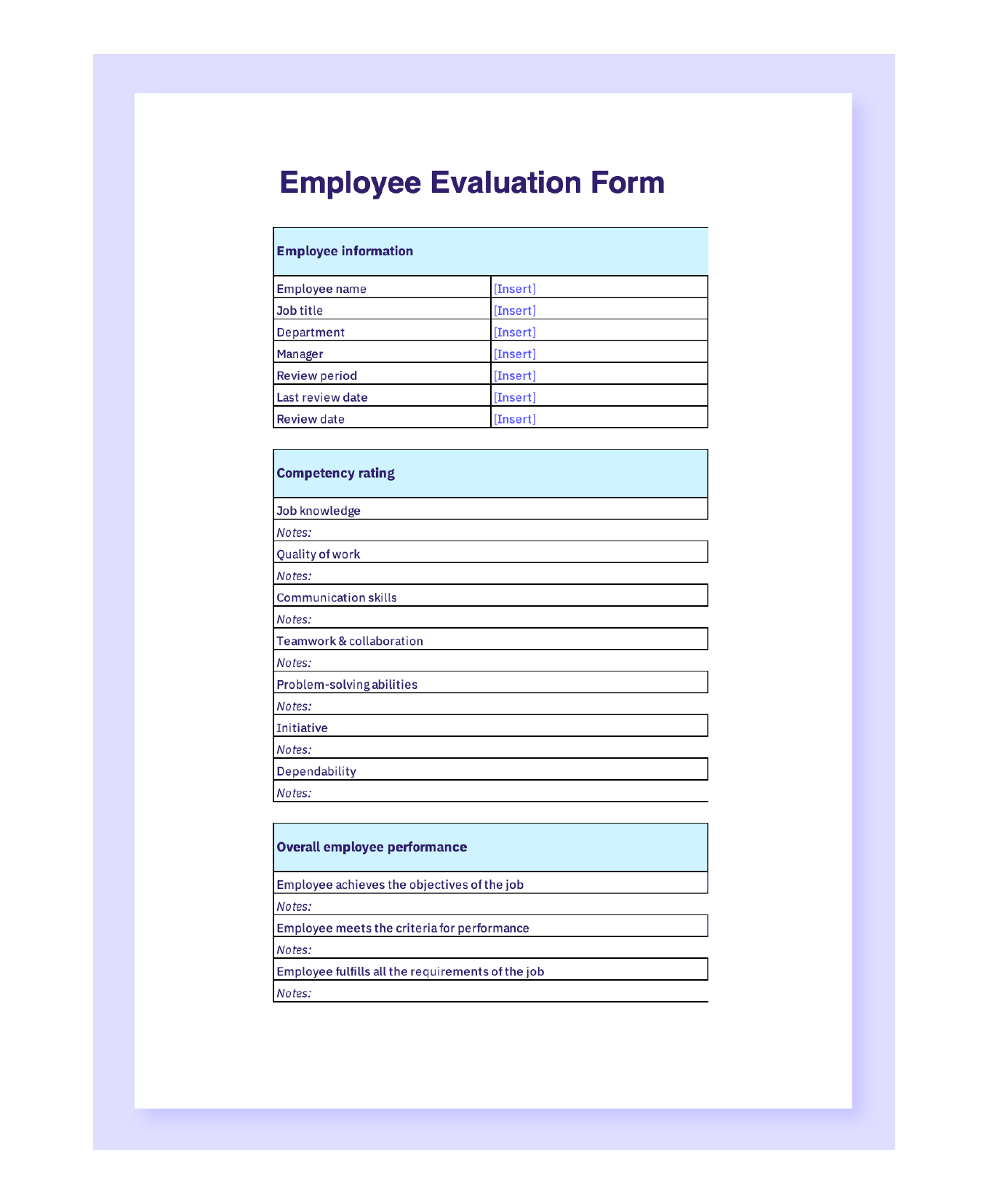 Printable Employee Evaluation Forms Free