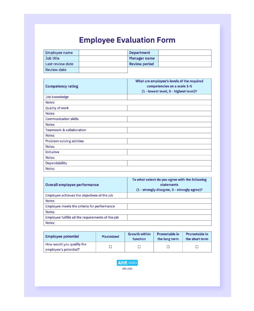 Pdf Downloadable Free Employee Evaluation Forms Printable
