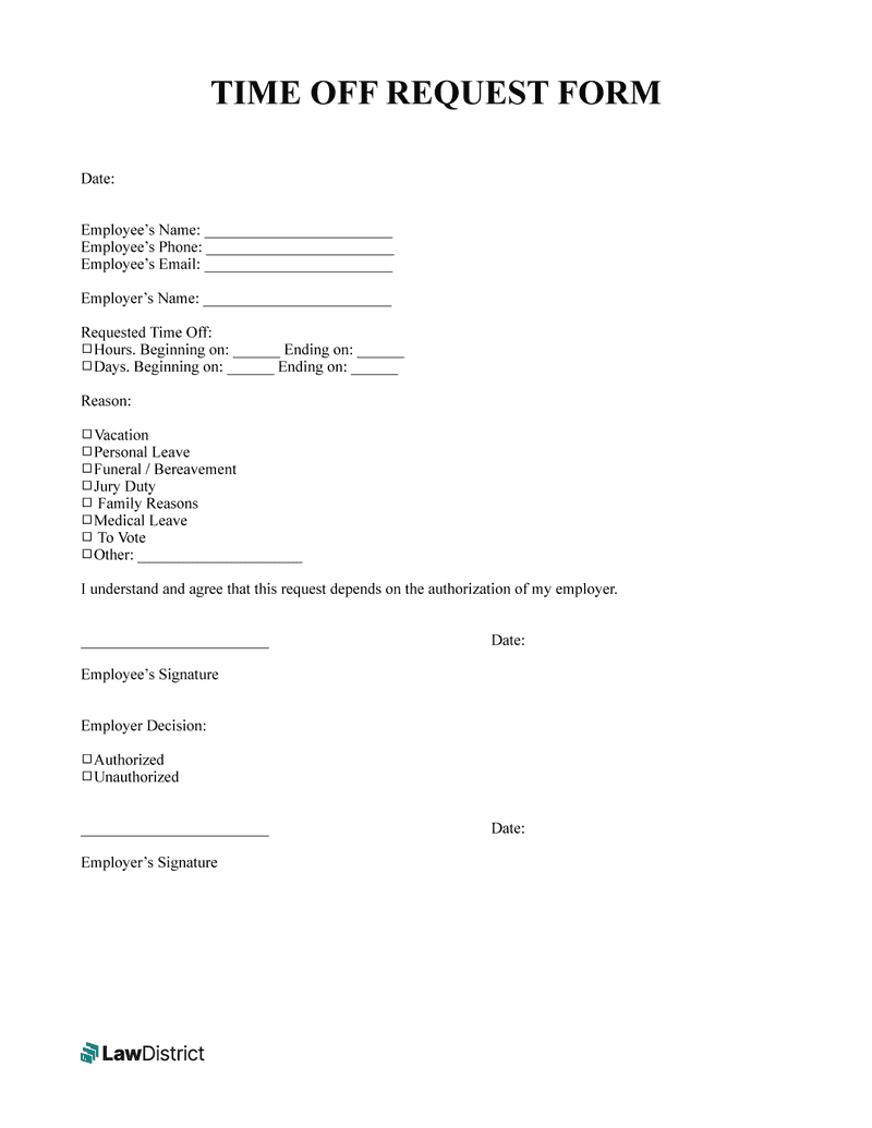 Printable Time Off Request Form