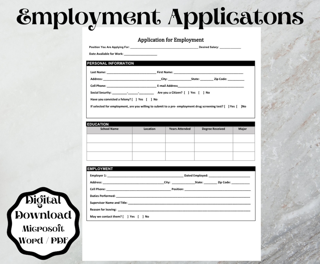 Blank Job Application Forms Printable