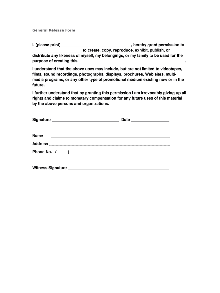 Example Of General Release Form Fill Online Printable Fillable Blank PdfFiller
