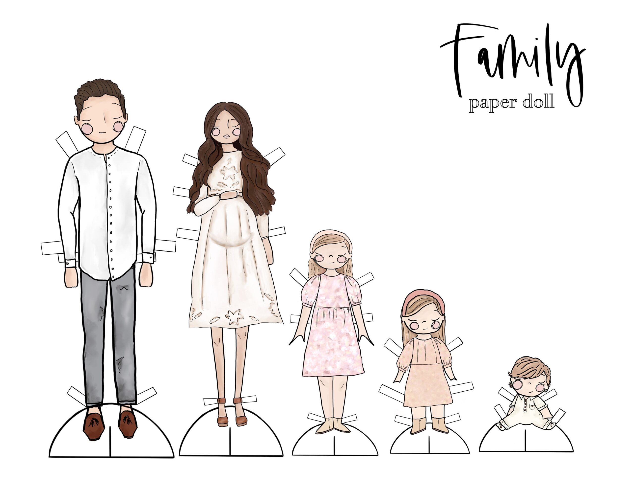 Family Portrait Paper Dolls Family Paper Dolls Family Illustration Etsy