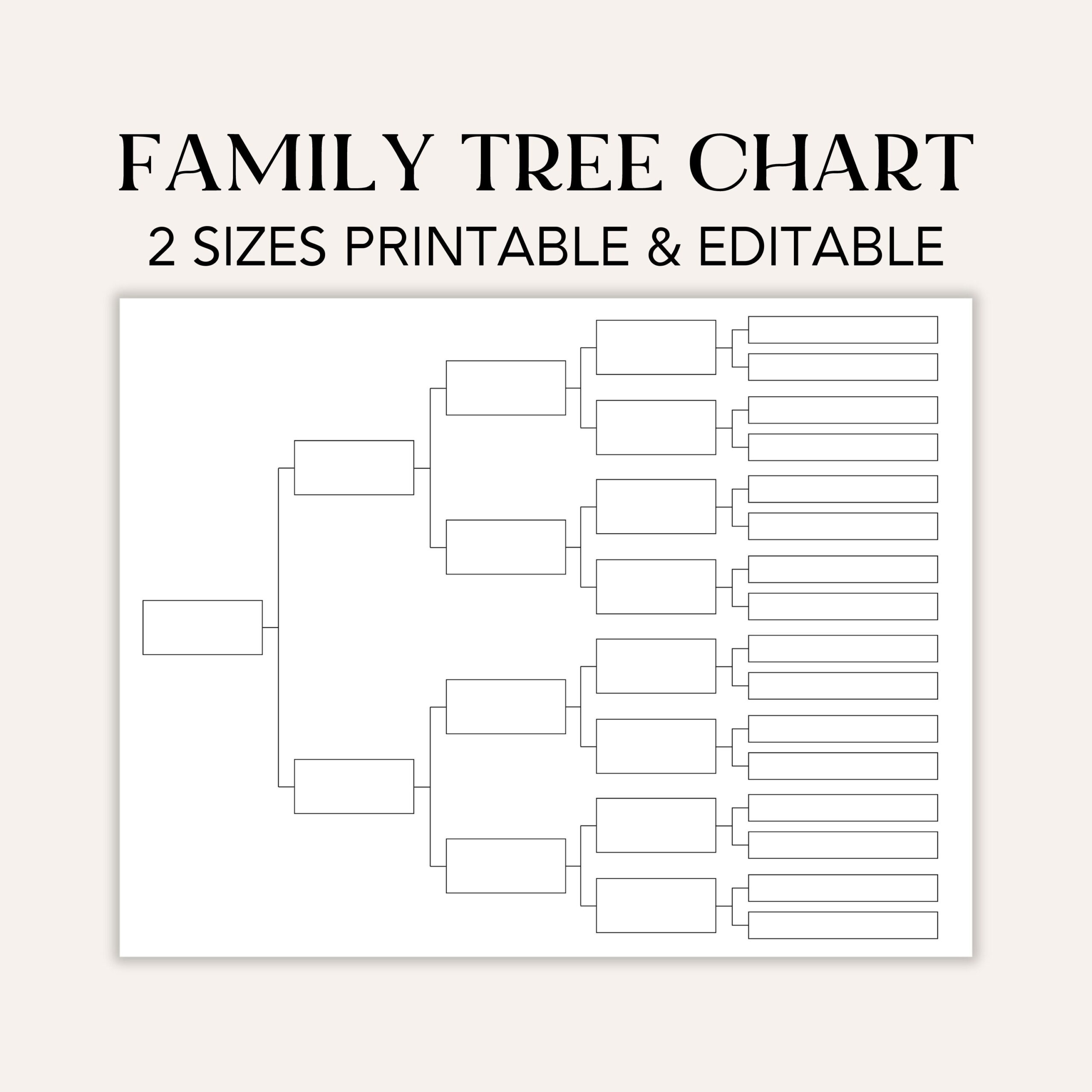 Family Tree Chart Editable Family Tree Template 5 Generation 6 Generation Genealogy Template Pedigree Chart Ancestral Chart Etsy