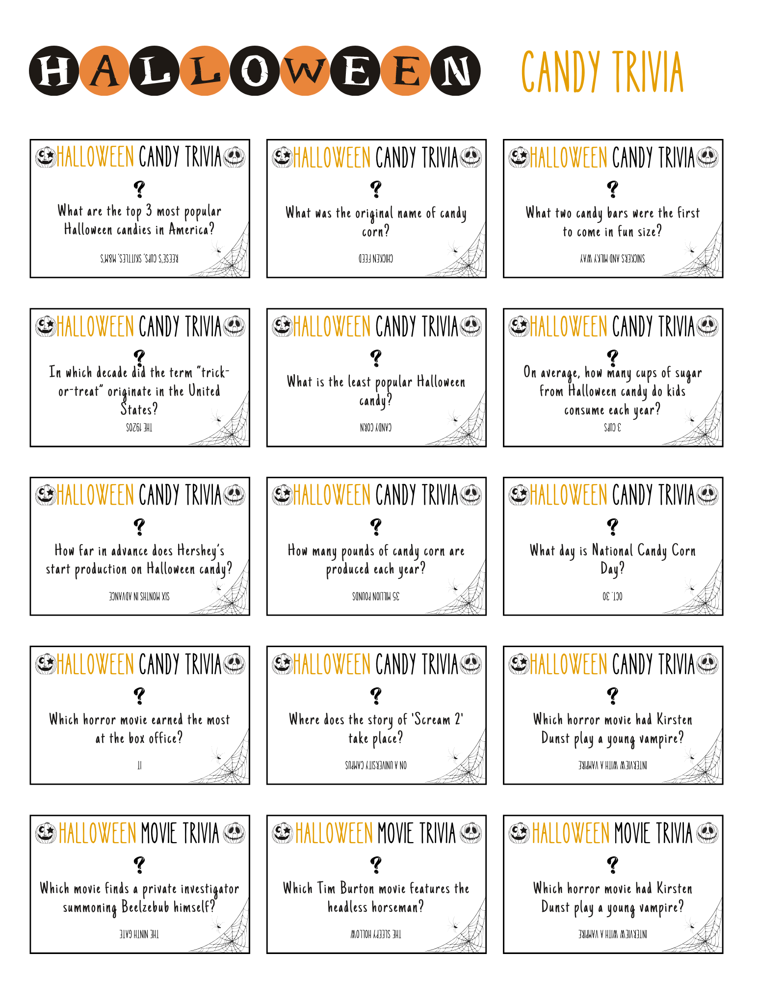 Trivia Worksheets Printable