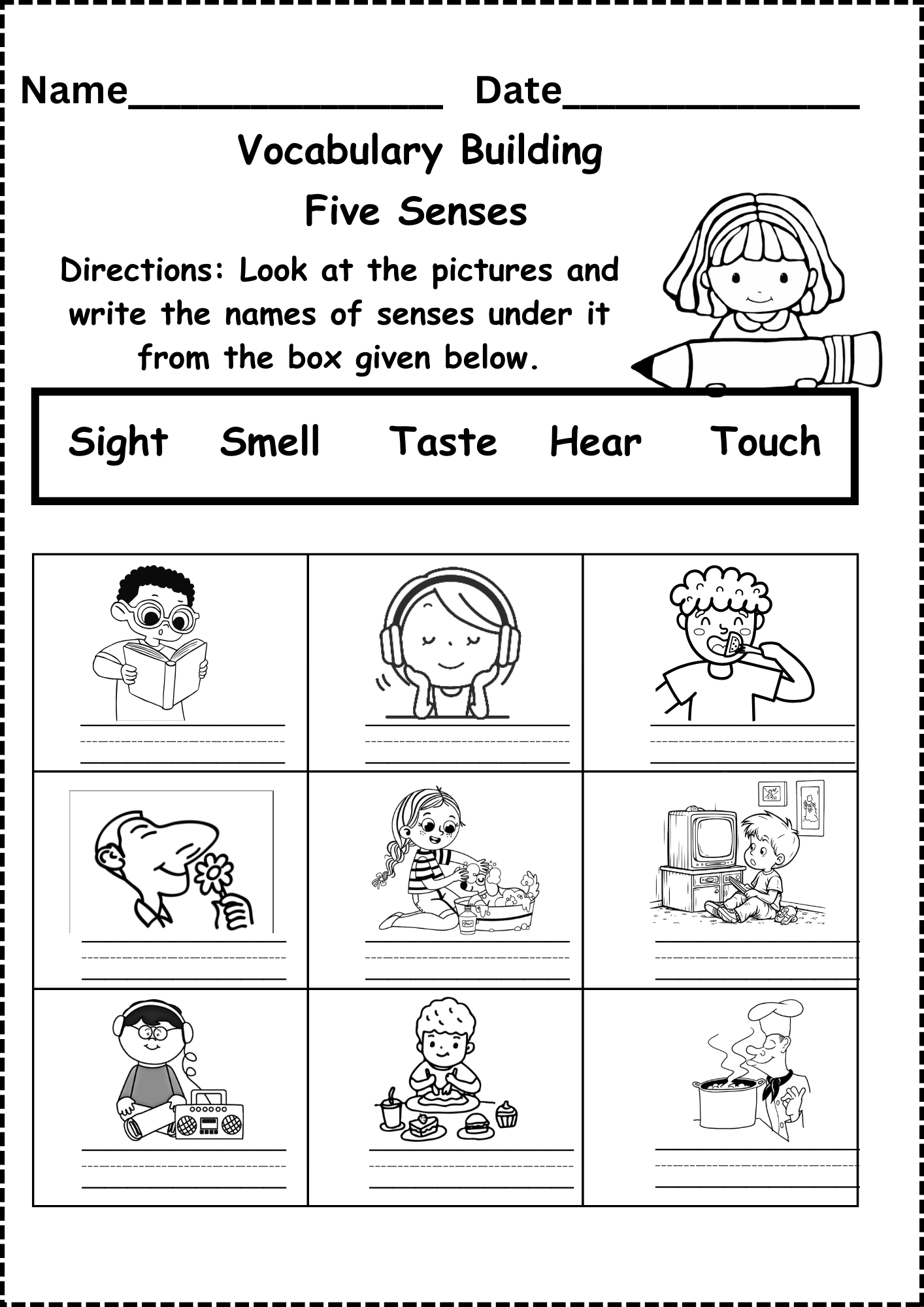 Preschool Free Printable Five Senses Worksheets