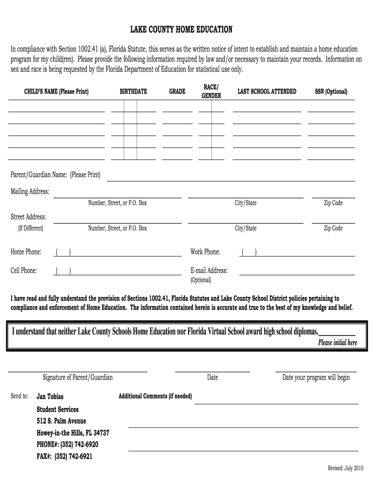 Printable Intent To Homeschool Form