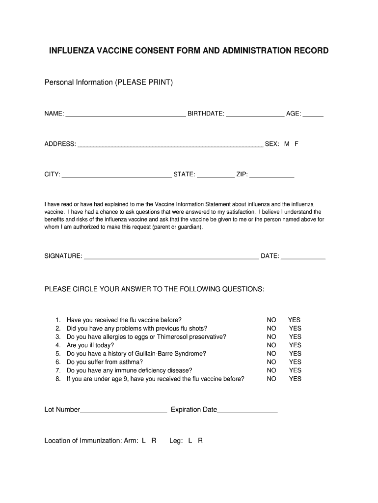 Flu Vaccine Form Pdf Fill Out Sign Online DocHub