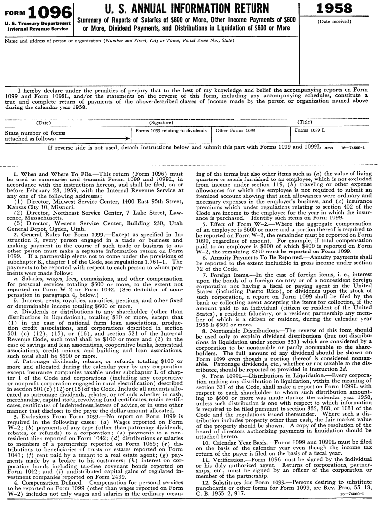 Form 1096 Fill Out Sign Online DocHub