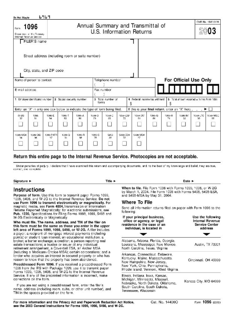 Form 1096 Pdf Fill Out Sign Online DocHub