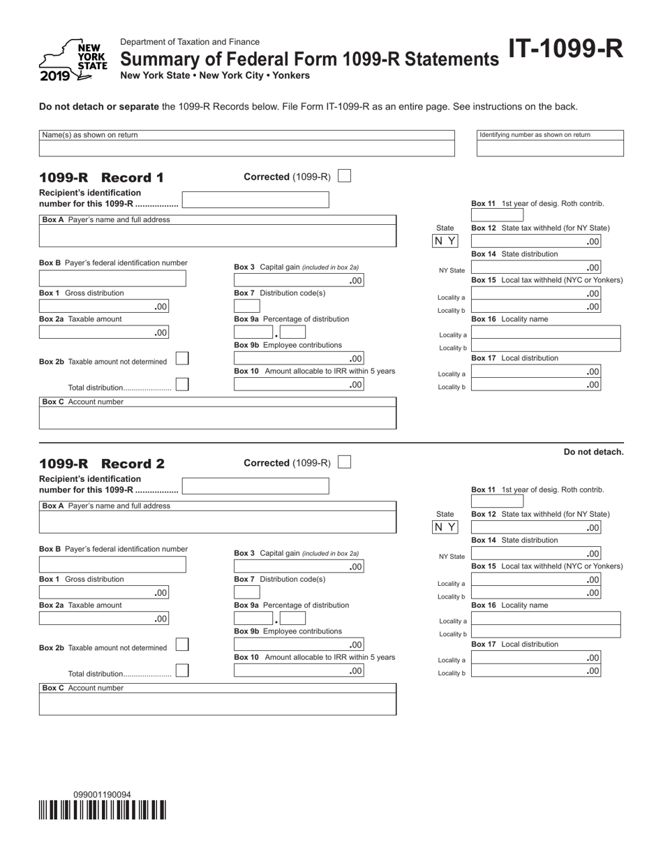Form IT 1099 R 2019 Fill Out Sign Online And Download Printable PDF New York Templateroller