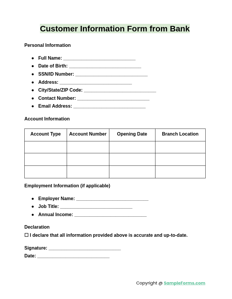 FREE 13 Customer Information Form Samples PDF MS Word Google Docs Excel