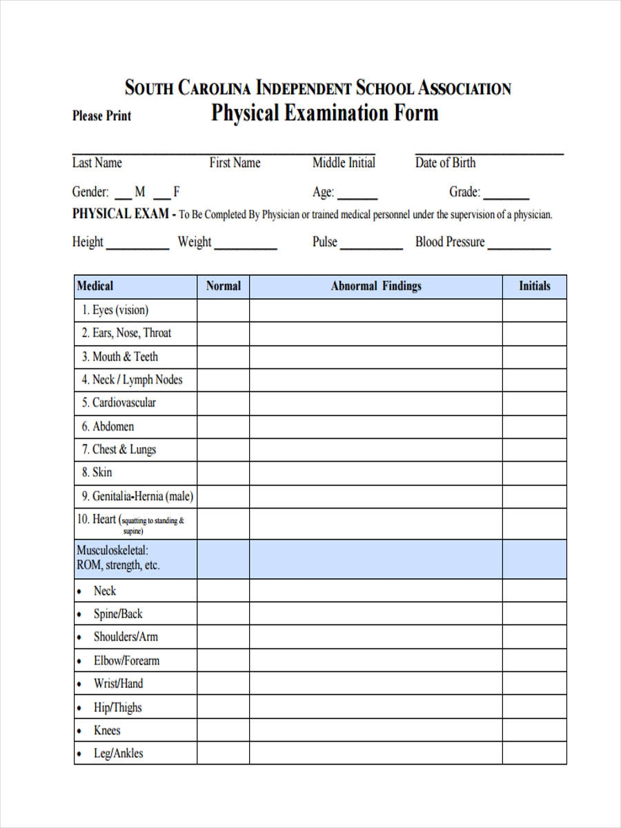 FREE 13 Physical Form Samples PDF MS Word Google Docs