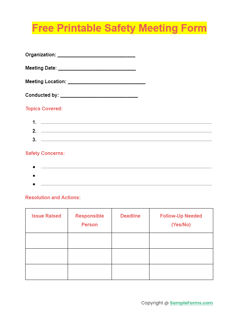 FREE 14 Safety Meeting Form Samples PDF MS Word Google Docs Excel