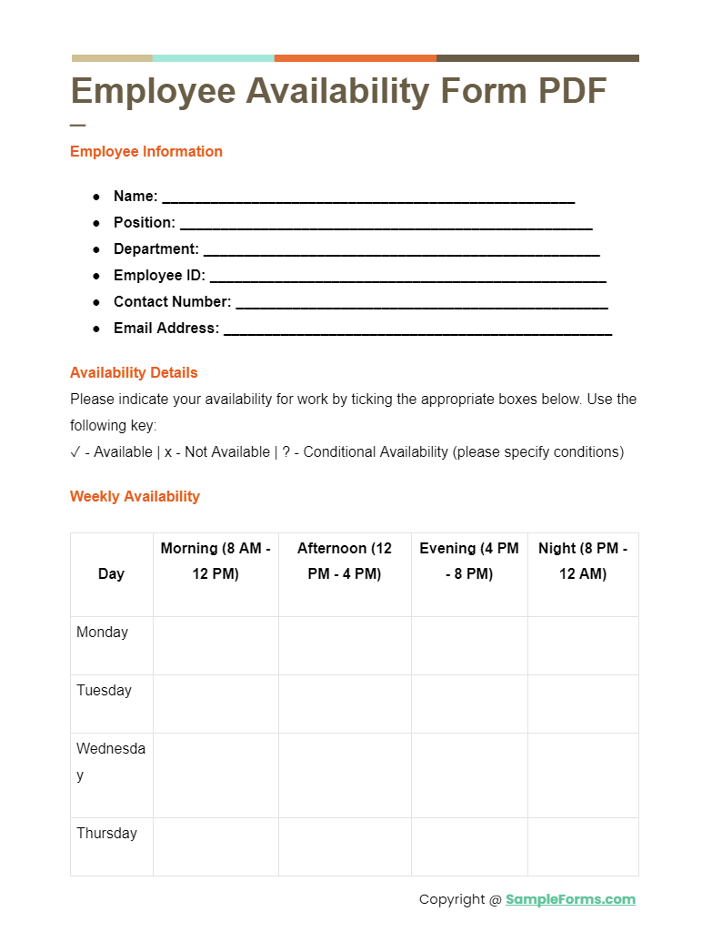 FREE 19 Employee Availability Form Samples PDF MS Word Google Docs