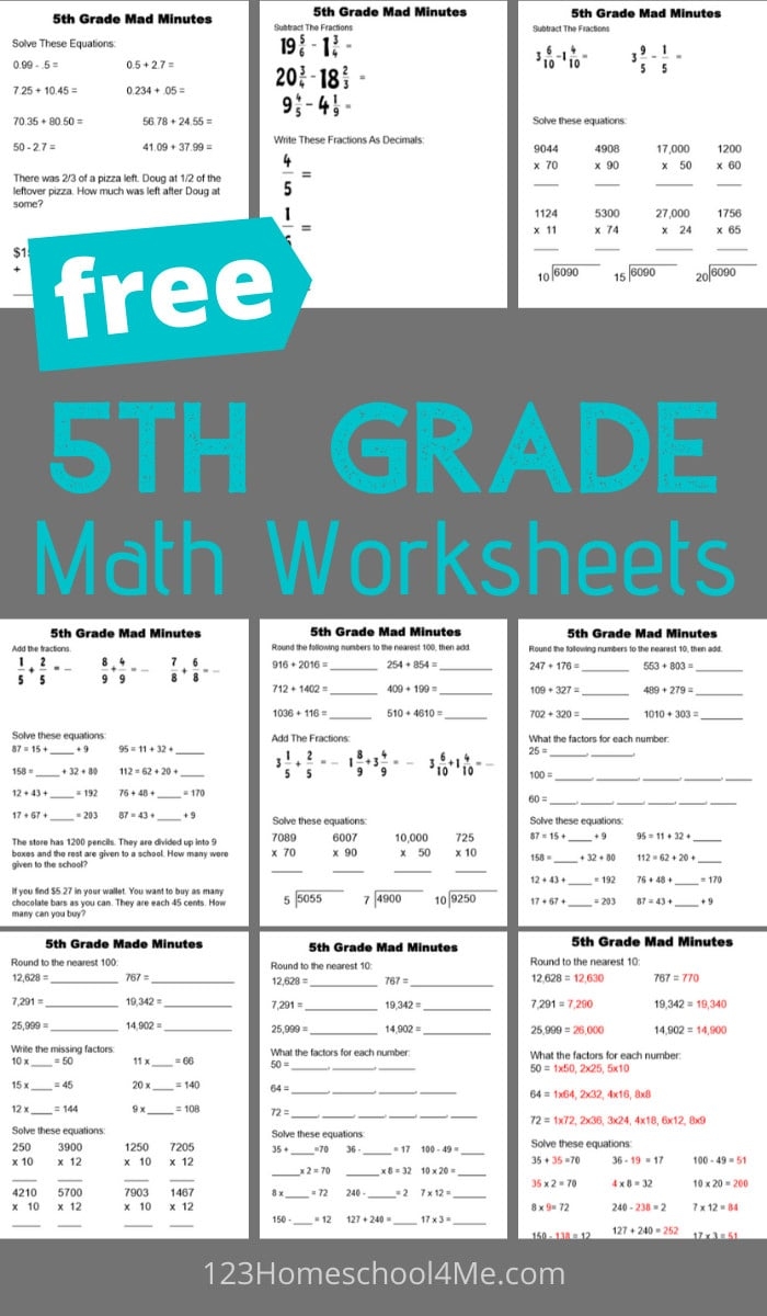 Math Worksheets For 5th Graders Free Printable