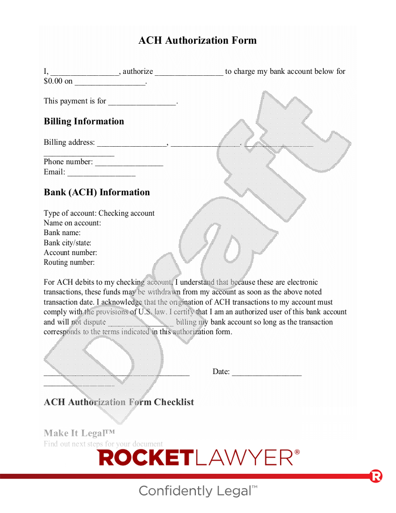 Printable Ach Authorization Form
