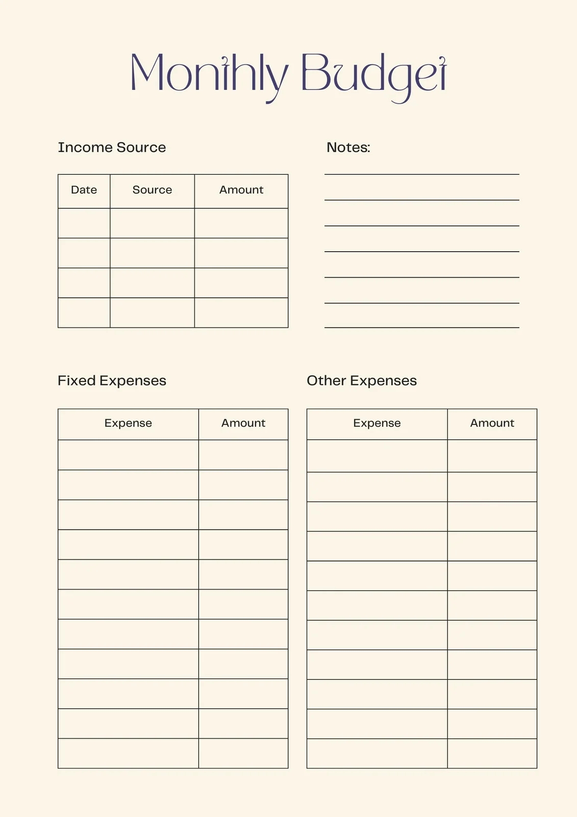 Budget Printable Worksheet