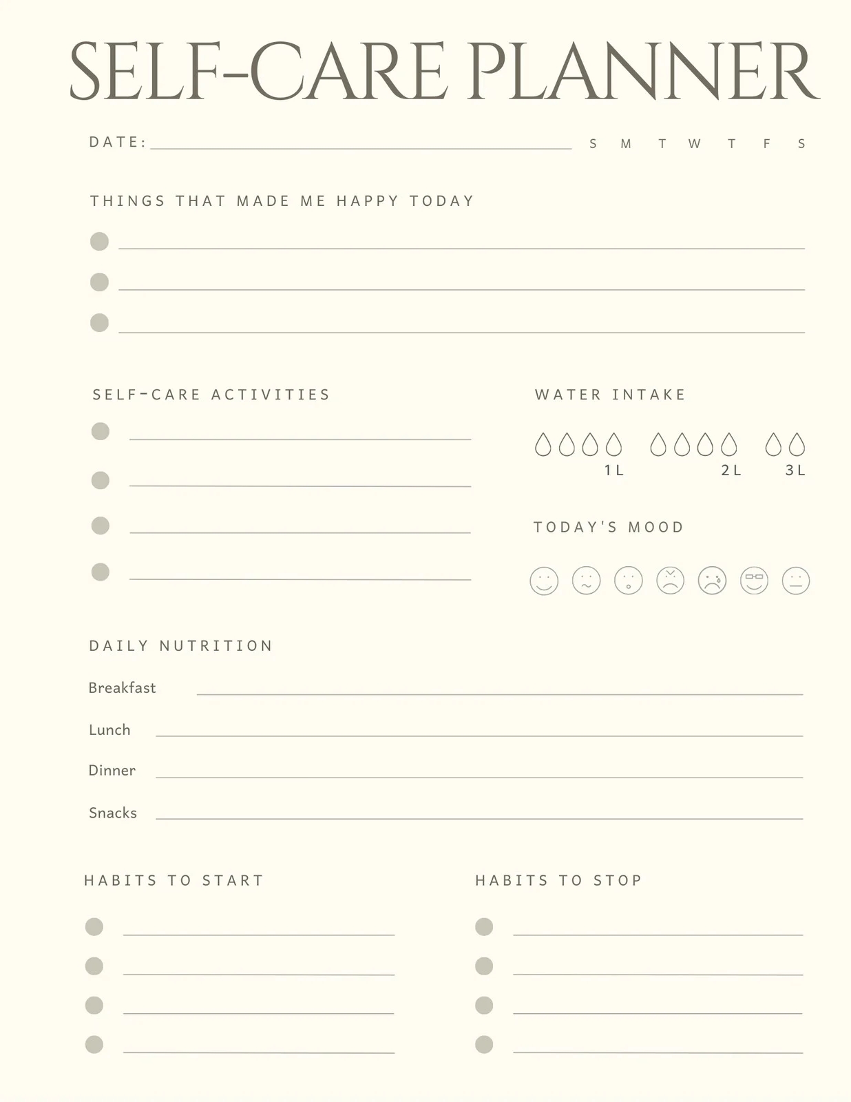 Free And Customizable Self Care Templates