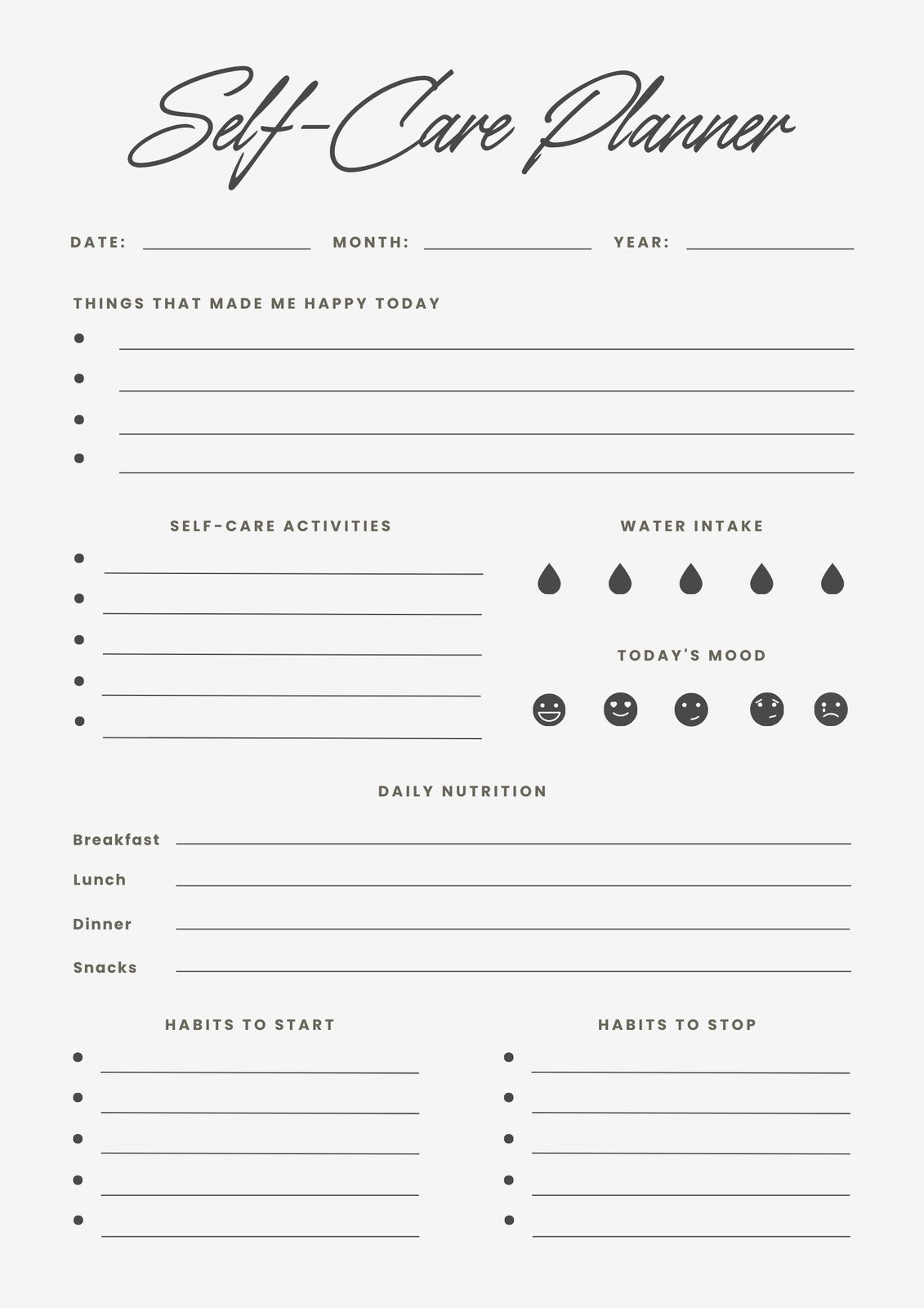 Free And Customizable Self Care Templates