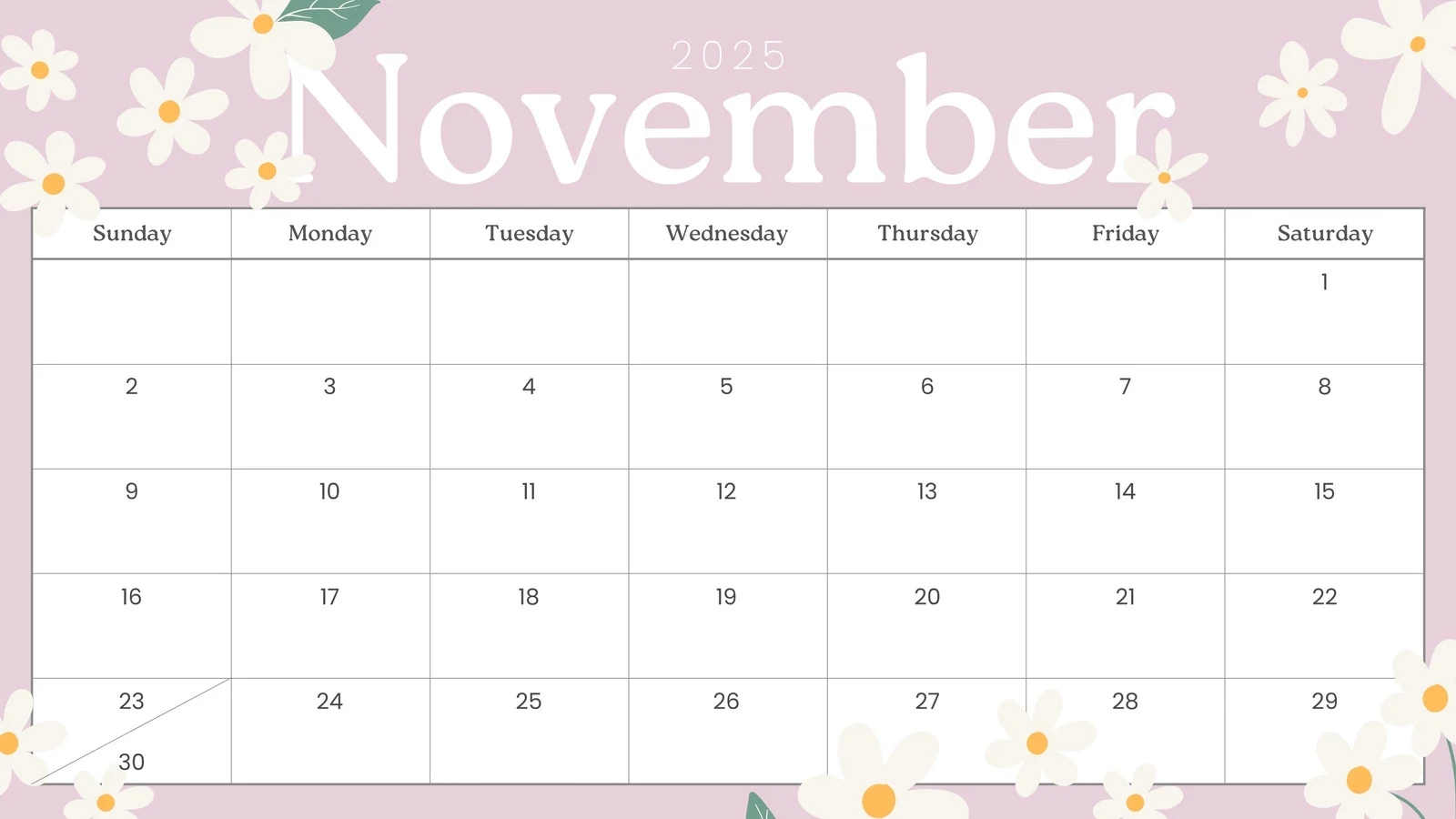 Blank November 2025 Calendar Printable