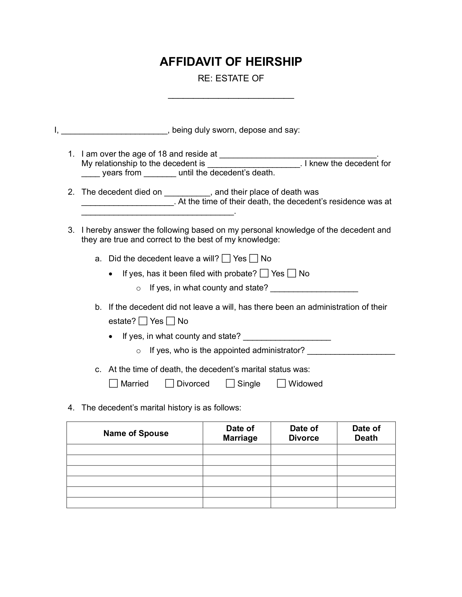 Free Printable Affidavit Form Pdf