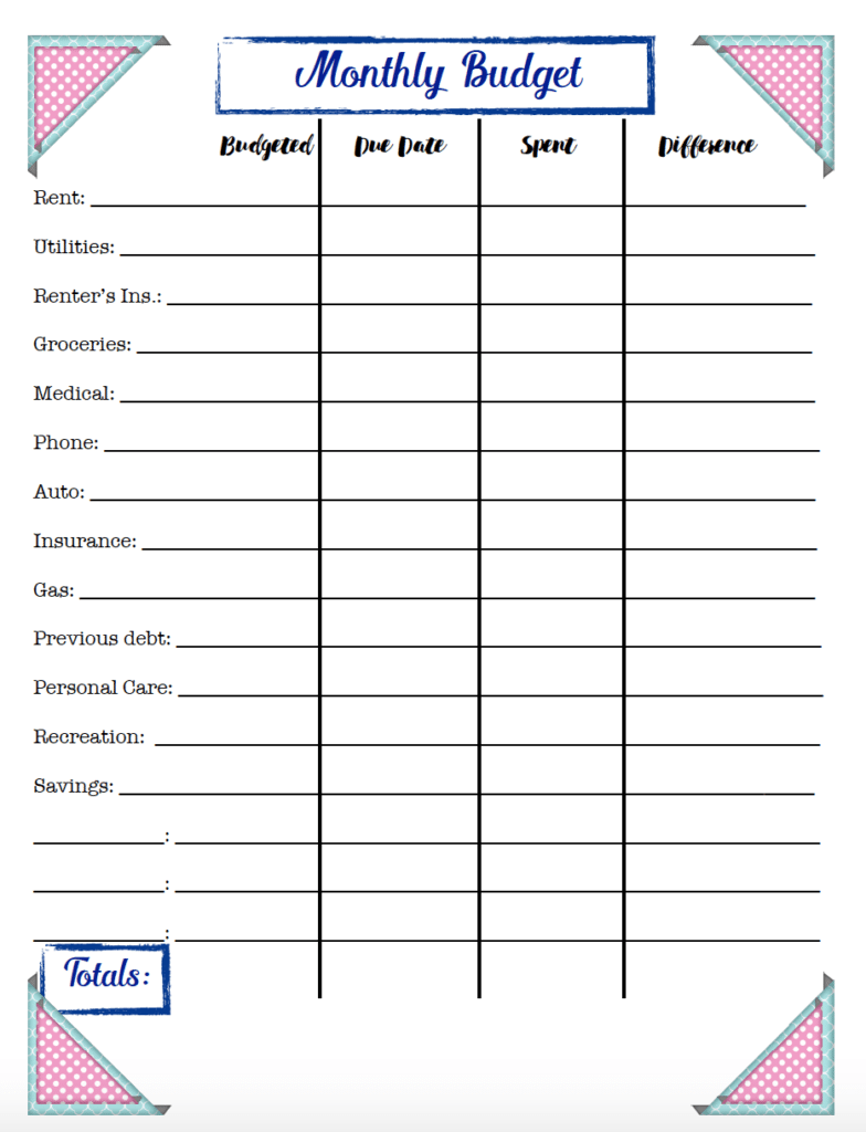 Free Budgeting Printables Expenses Goals Monthly Budget