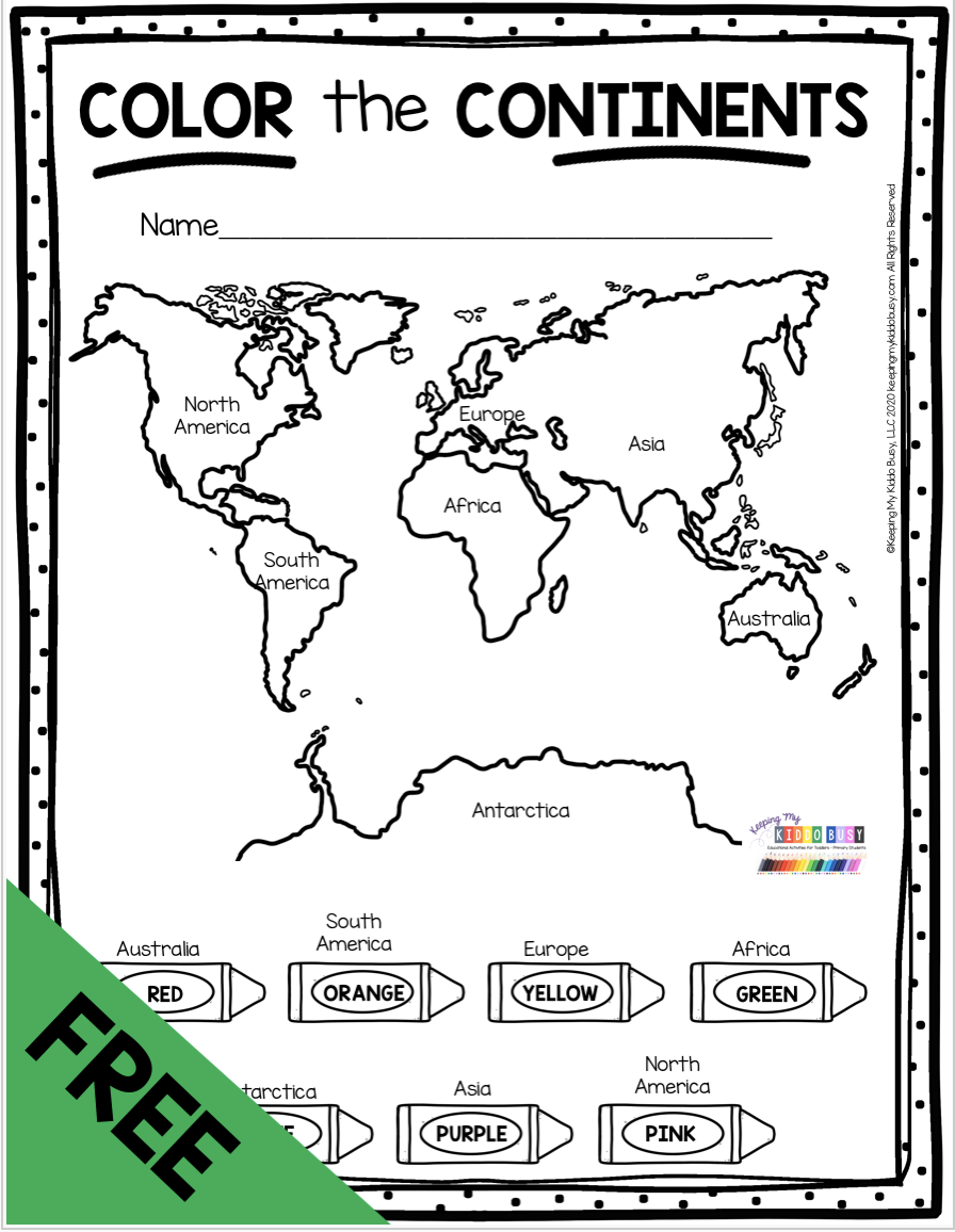 Free Printable Continents Worksheet
