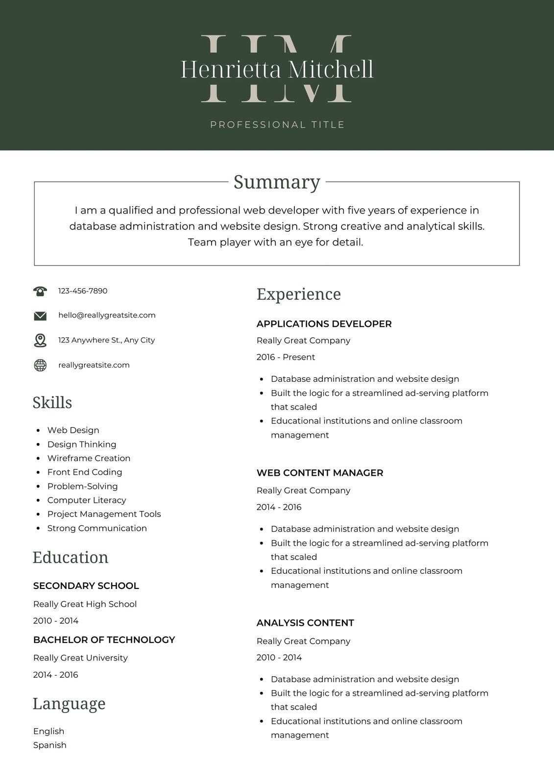 Printable Resume Format Free