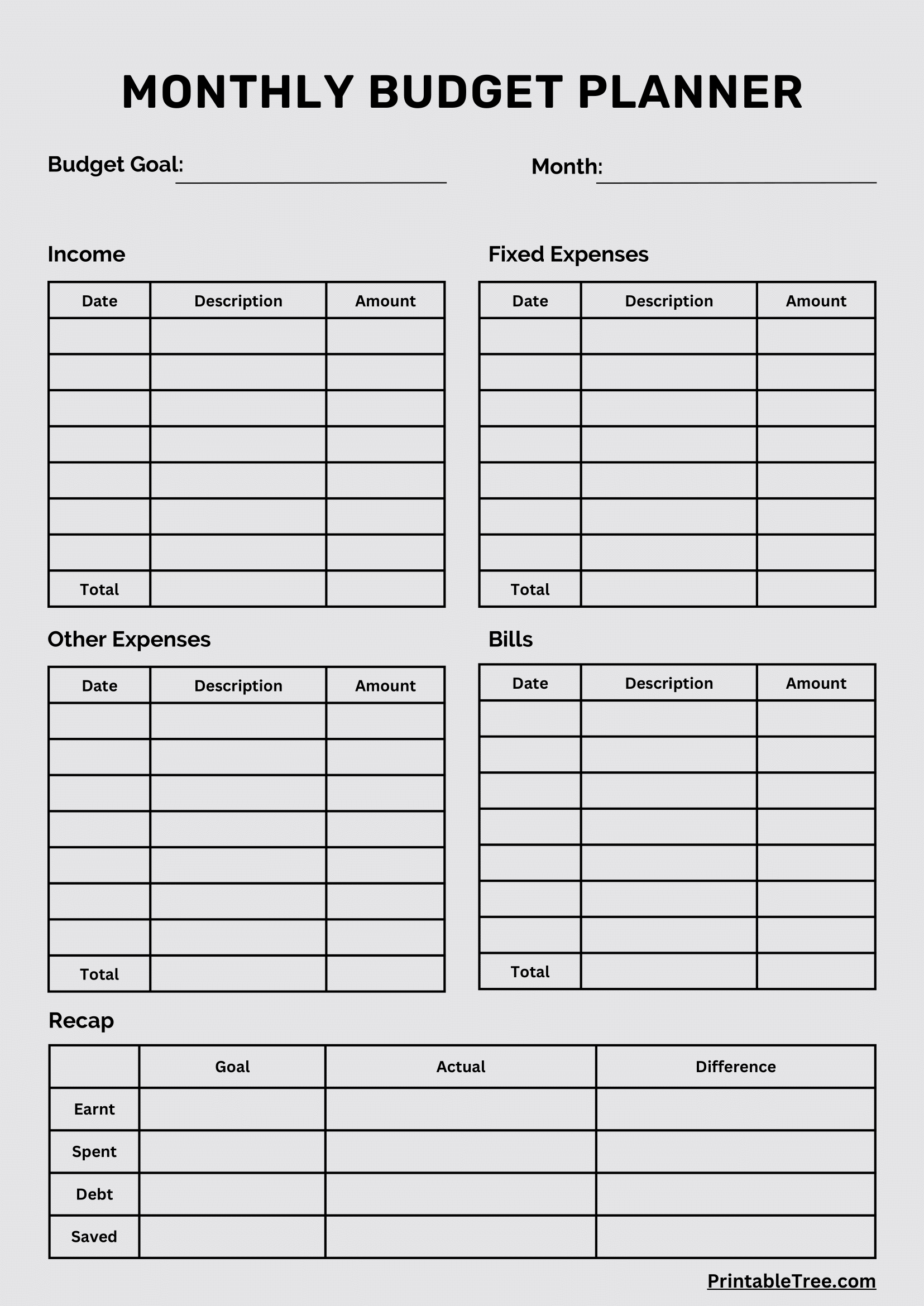 Printable Budget Forms