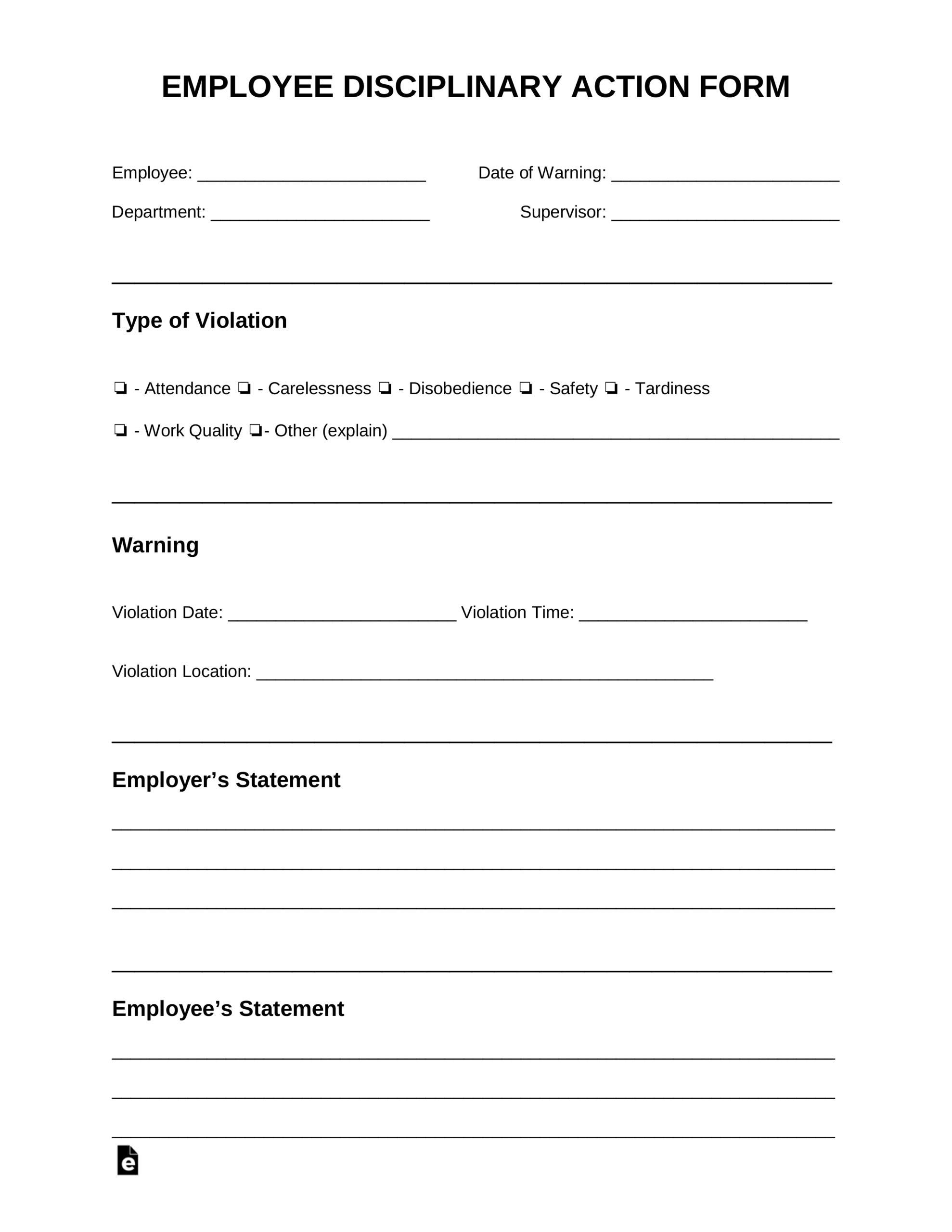 Printable Pdf Printable Employee Write Up Form