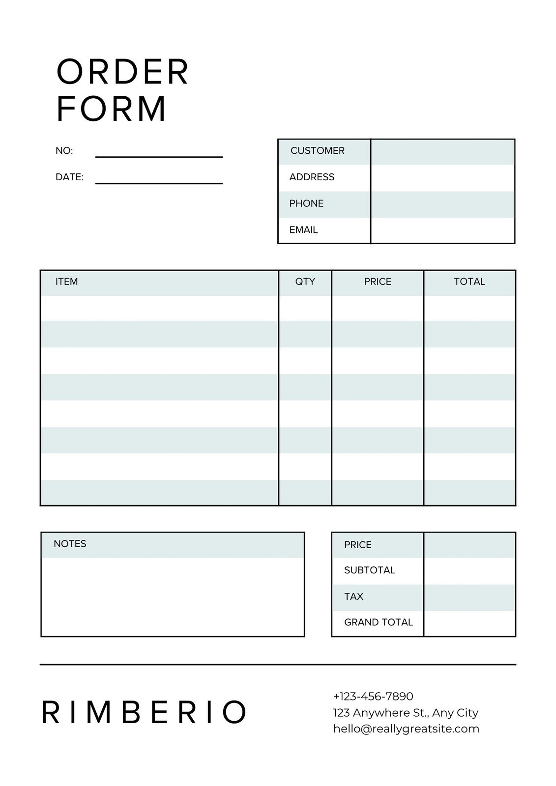 Order Form Template Free Printable