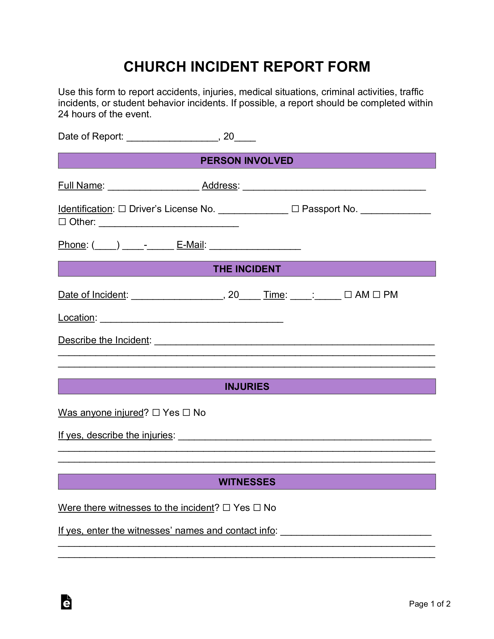 Free Printable Incident Report Form