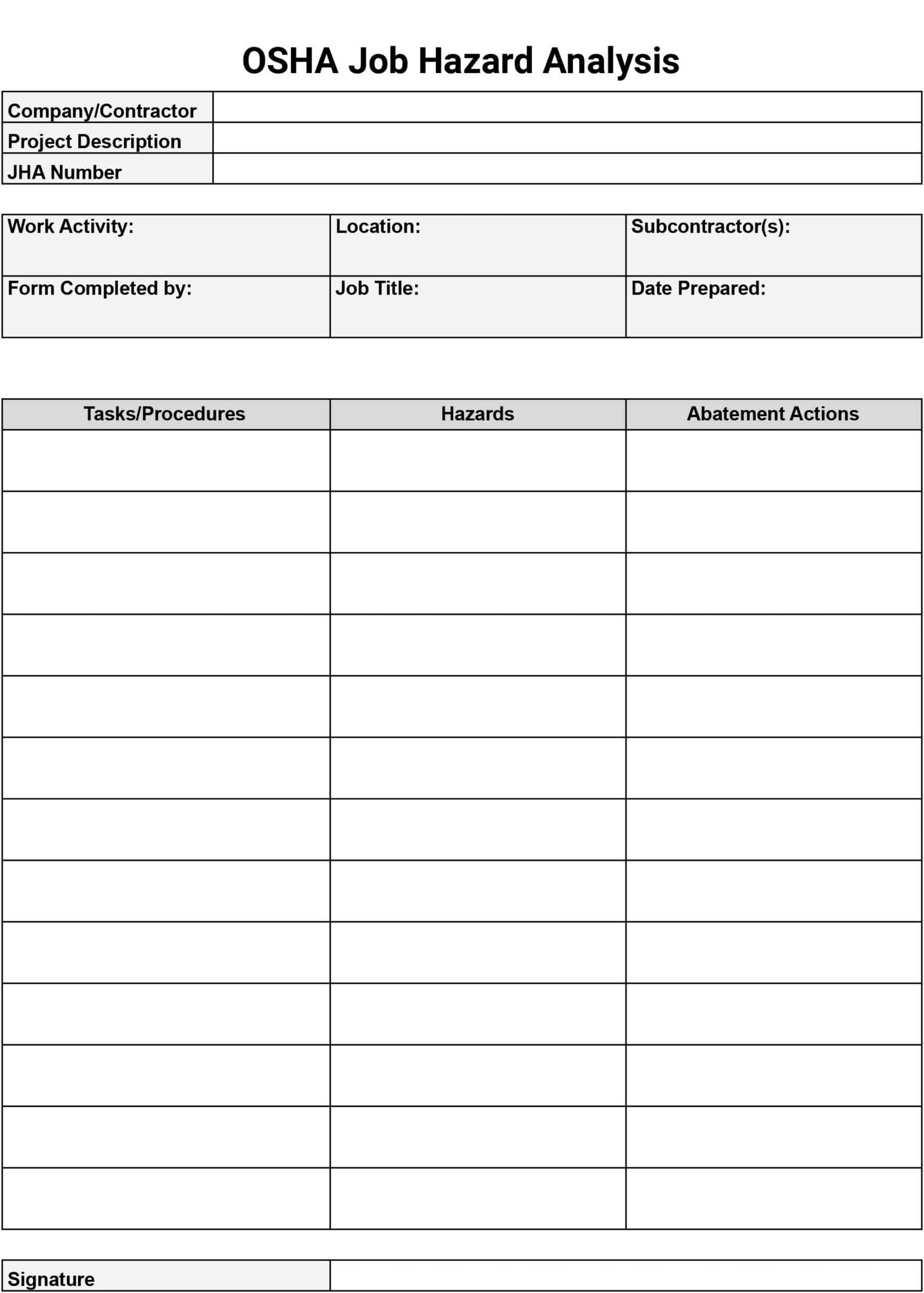 Free Job Hazard Analysis Forms And Templates Download Print In PDF Office GDocs 