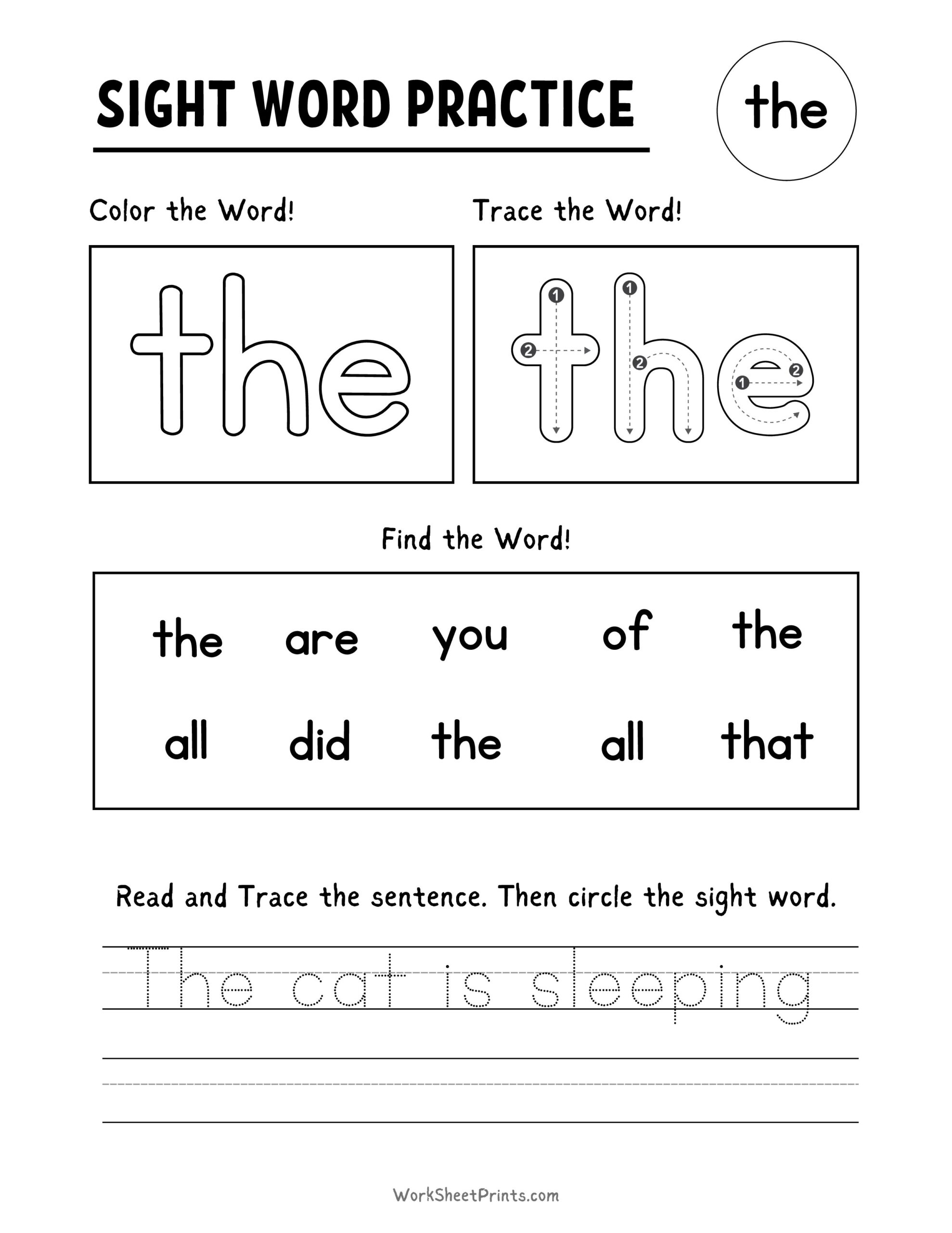 Free Printable Sight Words Worksheets For Kindergarten