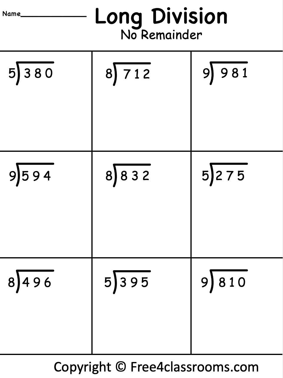 Free Printable Long Division Worksheets