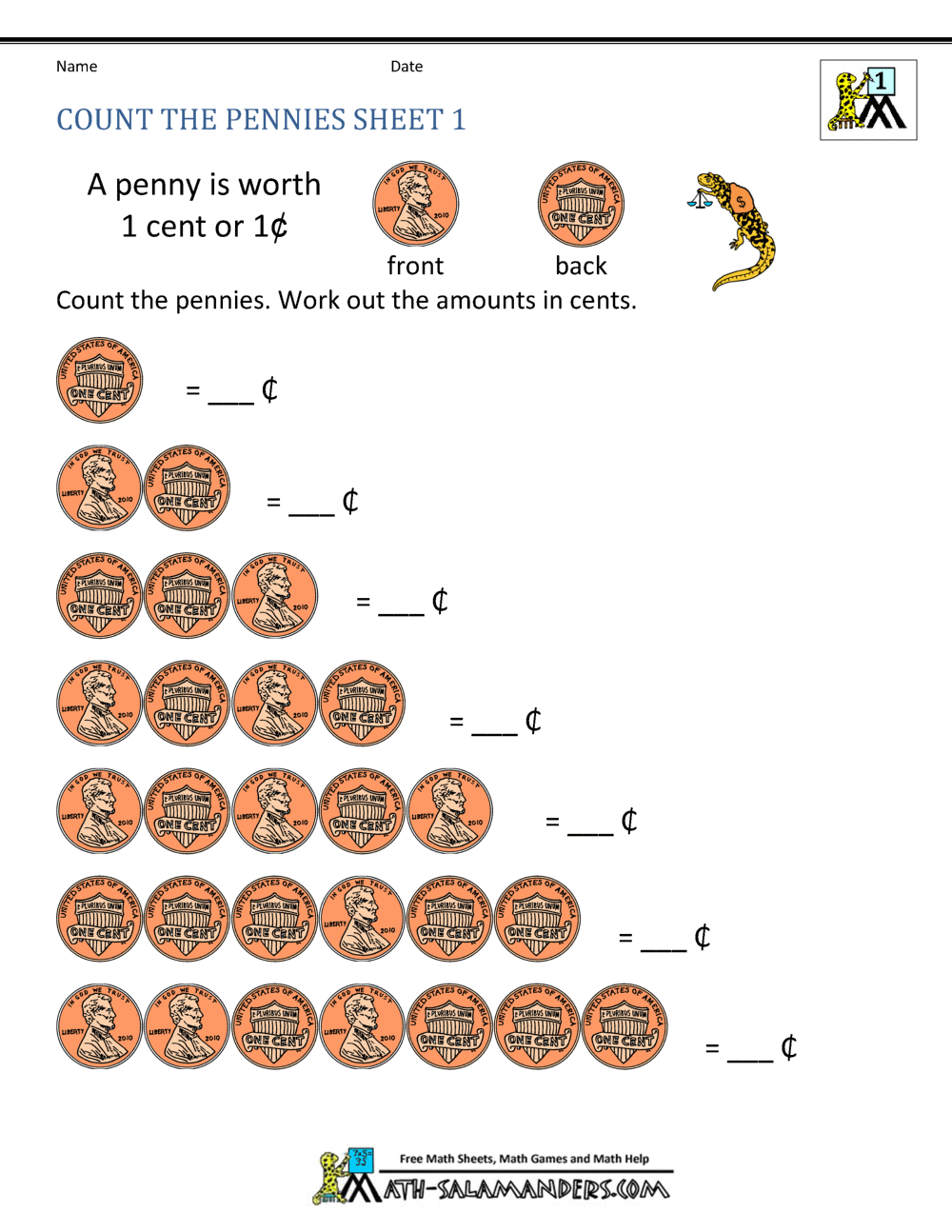 free math money worksheets 1st grade